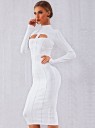Vestido midi branco de bandagem para senhora com mangas longas e colarinho alto Corte justo em stretch com corte no peito Material: poliéster 2