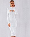 Vestido midi branco de bandagem para senhora com mangas longas e colarinho alto Corte justo em stretch com corte no peito Material: poliéster 6