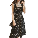 Vestido midi de verano con tirantes anchos y lunares Cuerpo elástico Falda en forma de A Material ligero Vestido aireado y cómodo para uso diario 1
