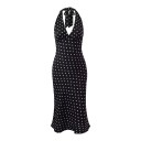 Vestido midi de verão para senhora com bolinhas sem mangas com decote em V e atilho atrás do pescoço com corte justo e bainha alargada 6