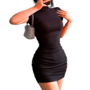 Vestido mini ajustado de mujer con mangas cortas y cuello alto Elegante material elástico con fruncido Acentúa la silueta 1