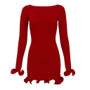 Vestido mini elegante de manga longa com bainha ondulada nas mangas e na parte inferior Corte simples Estilo justo Material elástico 4