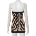 Vestido mini justo sem alças com padrão zebra e bainha preta no decote e na parte inferior em preto e bege 11