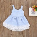Vestido riscado para menina com renda - Azul e branco 11