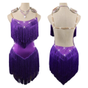 Vestidos de baile latino para mujer con flecos y brillantes con espalda descubierta y tirantes finos para competiciones y actuaciones de baile 2