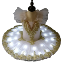 Vestidos de ballet para niñas con iluminación LED, bordado de encaje y perlas, vestidos de baile de poliéster para actuaciones y recitales 3