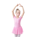 Vestidos de ballet para niñas con manga corta y falda de tul de algodón y elastano para danza, ballet y actuaciones 9