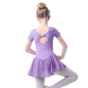Vestidos de ballet para niñas con manga corta y falda de tul de algodón y elastano para danza, ballet y actuaciones 14