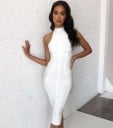 Vestidos de bandage para mujer con cuello alto y hombros descubiertos Corte ajustado Longitud debajo de la rodilla Poliester 1