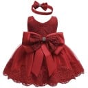 Vestidos de fiesta para niñas con tirantes, gran lazo, encaje, falda de tul y diadema con cierre en la espalda 3
