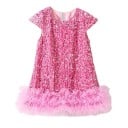 Vestidos de niña con lentejuelas y mangas cortas, con falda de tul decorativa y escote redondo 1