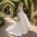 Vestidos de novia largos de mujer en estilo boho con hombros descubiertos y mangas desmontables con espalda abierta y cola blanca 9
