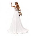 Vestidos de novia para mujer con corsé de encaje y escote en V con tirantes anchos y cola de 50 cm en corte A 4