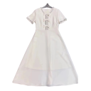 Vestidos de senhora com mangas curtas e laços e bainha decorada com decote redondo e saia em A para uso social e diário 4