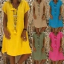 Vestidos de verano para mujer hasta la rodilla con escote en V y mangas cortas Corte aireado Algodón y poliéster Se puede usar 8