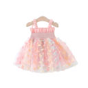 Vestidos de verano para niñas con alas de mariposa y mariposas 3D en los tirantes con falda de tul para los más pequeños en rosa 2