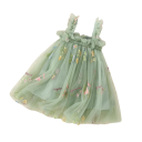 Vestidos de verano para niñas con tirantes, volantes, bordado floral y falda de tul para los más pequeños en verano, celebraciones y fotos, verdes 2
