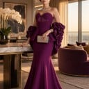 Vestidos largos de noche sin mangas con escote en forma de corazón y corsé con volantes peplum en corte sirena morado 9