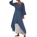 Vestidos maxi sueltos para mujeres, también para figuras más llenas, dobladillo asimétrico con puntas, mangas tres cuartos, escote 4