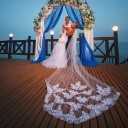 Véu de noiva 3 m Catedral Longo Com pente Bainha de renda Tecido de tule Branco Ivory branco Véu luxuoso para vestidos de noiva 3