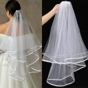 Véu de Noiva Branco Duplo em Tule com Aplique Elegante 2