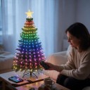 Vianočné osvetlenie na stromček LED vodopád 2,1 m 400 LED RGB Vlastné obrazce aj hudobný režim Aplikácia a ovládač USB IP65 S hviezdou 4