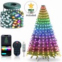Vianočné osvetlenie na stromček LED vodopád 2,4 m 256 LED RGB Synchronizácia s hudbou Aplikácia i diaľkový ovládač USB S hviezdou na špičku 5