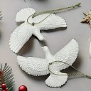 Vianočné ozdoby hrdličky 9 cm x 6 cm Sada 2 ks Detailné biele dekorácie so šnúrkou na zavesenie Jemný motív vtáčikov na strom Sviatočná výzdoba 2