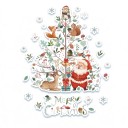 Vianočné samolepky na okná Santa so zvieratkami Strom s líškou a srnkou Arch 45 x 30 cm Nápis Merry Christmas a vločky Dekorácia na sklo 2