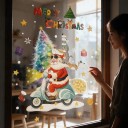Vianočné samolepky na okná Viacnásobne použiteľné Santa na skútri s mačkami Dúhový stromček Nápis Veselé Vianoce a hviezdičky Na Vianoce 4