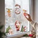 Vianočné samolepky na okná Viacnásobne použiteľné Santa so zvieratkami a snehuliakom Zajace líška a myška Biele snehové vločky Na sklo aj výlohu 4