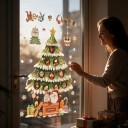 Vianočné samolepky na okno Viacnásobne použiteľné Nápis Merry Christmas Zasnežený stromček Santa a snehuliak Zelená Dekorácia na sklo 3