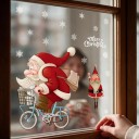Vianočné samolepky na okno Viacnásobne použiteľné Santa Claus na bicykli s košíkom Nápis Veselé Vianoce a vločky Červená Dekorácia na výlohu 3