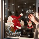 Vianočné samolepky na okno Viacnásobne použiteľné Santa Claus na bicykli s košíkom Nápis Veselé Vianoce a vločky Červená Dekorácia na výlohu 5