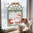 Vianočné samolepky na okno Viacnásobne použiteľné Santa so snehuliakom v zelenom okne so svetielkami Nápis Veselé Vianoce Dekorácia na sklo 5