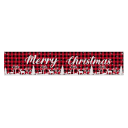 Vianočný vonkajší banner 200 x 40 cm Červeno-čierny kockovaný so sobmi a stromami Odolná dekorácia s nápisom Merry Christmas pre fasádu a záhradu 1