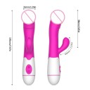 Vibrador doble con cabezal elevado, 30 modos de vibración y proyección clitoriana Superficie de silicona 19,5x3,3 cm Embalaje discreto 2