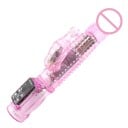 Vibrador doble transparente con estimulador de cabeza de conejo y 2 modos de rotación y 10 modos de vibración para punto G y masaje vaginal 1