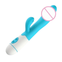 Vibrador duplo com cabeça saliente, 30 modos de vibração e saliência para clítoris 19,5x3,3 cm superfície em silicone embalagem discreta 5