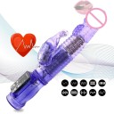 Vibrador transparente duplo com estimulador em forma de cabeça de coelho e 2 modos de rotação e 10 modos de vibração para massagem do ponto G e vaginal 23x3,3 cm embalagem discreta 4