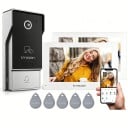 Video interkom a domovní telefon se zvonkem, kamerou a RFID kartou, 7palcový dotykový monitor 1080P, 4vodičový Wi-Fi, bílo-černý, pro dům 1
