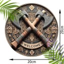 Vikings Welkomstbord met Bijlen 20 x 20 cm Ronde Houten Decoratie 2D Platte Wanddecoratie Vikings Motief 2