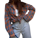 Vintage Damen Kariertes Langarmhemd Lockere Oversized-Passform Oversize Flanell Taille Bluse Herbst Casual Style 5