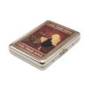Vintage kortetui 10 x 6 x 2 cm Metal Sølv Retro motiv af kvinde med grammofon og plader To rum til visitkort og kort 2
