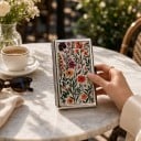 Vintage stijl Kaartenhouder 10 x 6 x 2 cm Metaal Zilver met Crème Deksel Motief van Weidebloemen Twee Vakken Voor Visitekaarten en Kaarten 6