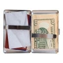 Vintage stílusú kártytartó 10 x 6 x 2 cm Fém Ezüst színű krémszínű fedéllel Réti virágok mintával Két rekesz Névjegyek és kártyák számára 4