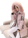 Vinterjacka för damer med huva och konstfuskpäls Quiltad varm parkas Lång jacka med fickor Elegant kappa för kallt väder 4
