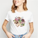 Vit t-shirt för kvinnor med igelkottstryck A1319 4