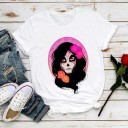 Vit T-shirt för kvinnor med tryck B347 2