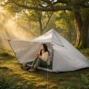 Vízálló kempingplédek tarp rögzítőgyűrűkkel 4 x 3 m 15D szövet szilikon és PU bevonattal Szürke Kemping- és szabadidős menedék 6